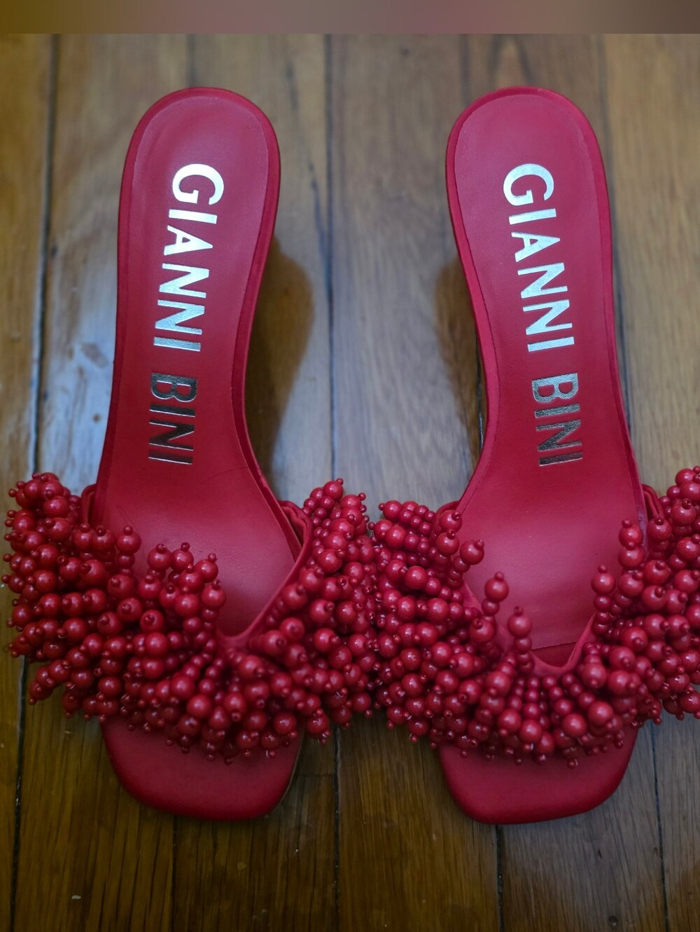 Gianni Bini Red Beaded Slide Mules - Picture 1 of 3